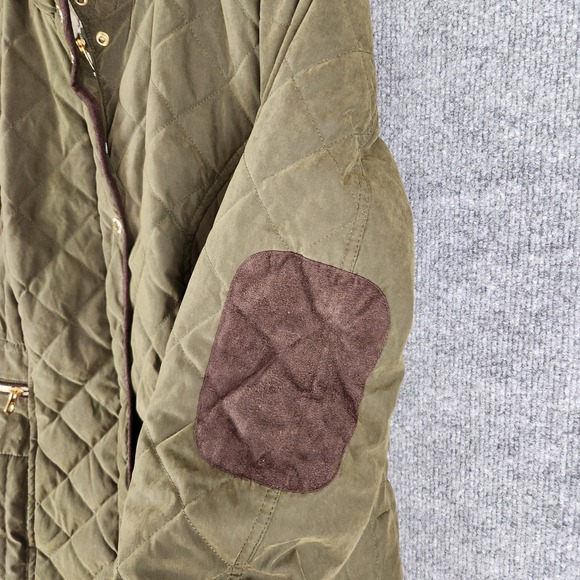 Nautica Jacket Womens Quilted Barn Green Faux Shearling Lined Elbow Patch XL - Picture 3 of 13